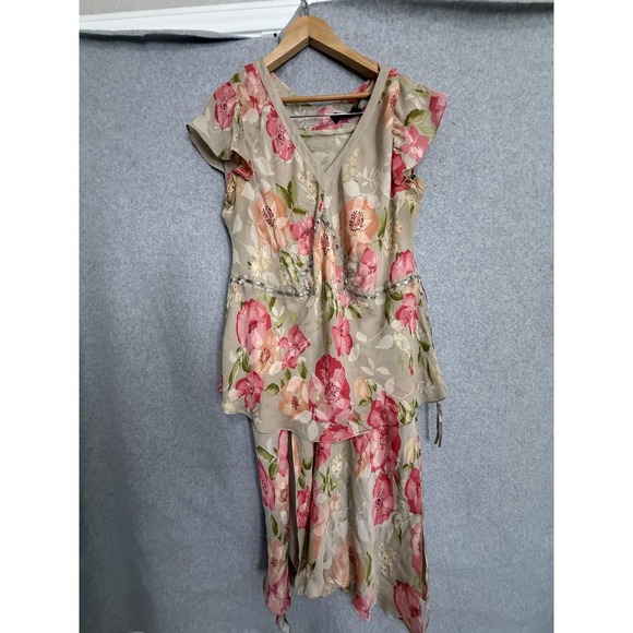 Lane Bryant Dresses & Skirts - Lane Bryant Silk Skirt Top Set Womens 2X Beige Pink Floral Lace 2 Piece Outfit